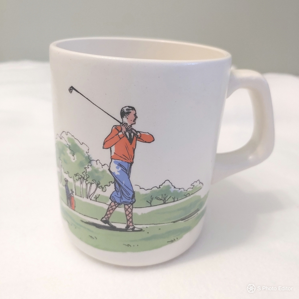 Vintage SADO Golf Baseball sports themed white coffee Mug handmade in Portugal